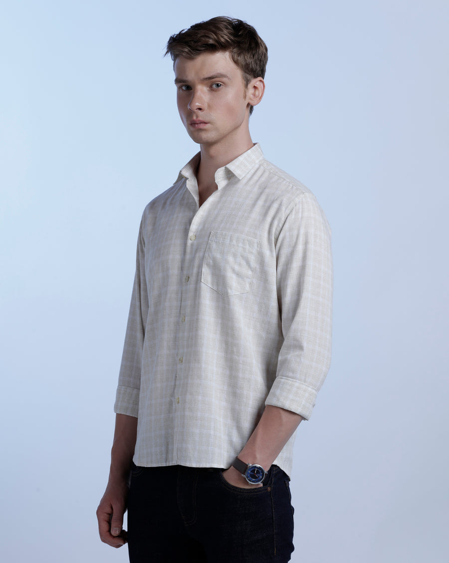 White/Mustard Checks Regular Fit Shirt