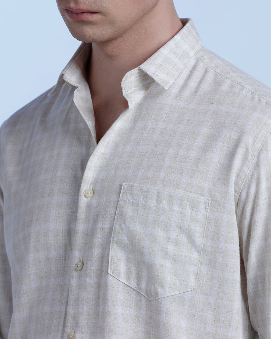 White/Mustard Checks Regular Fit Shirt