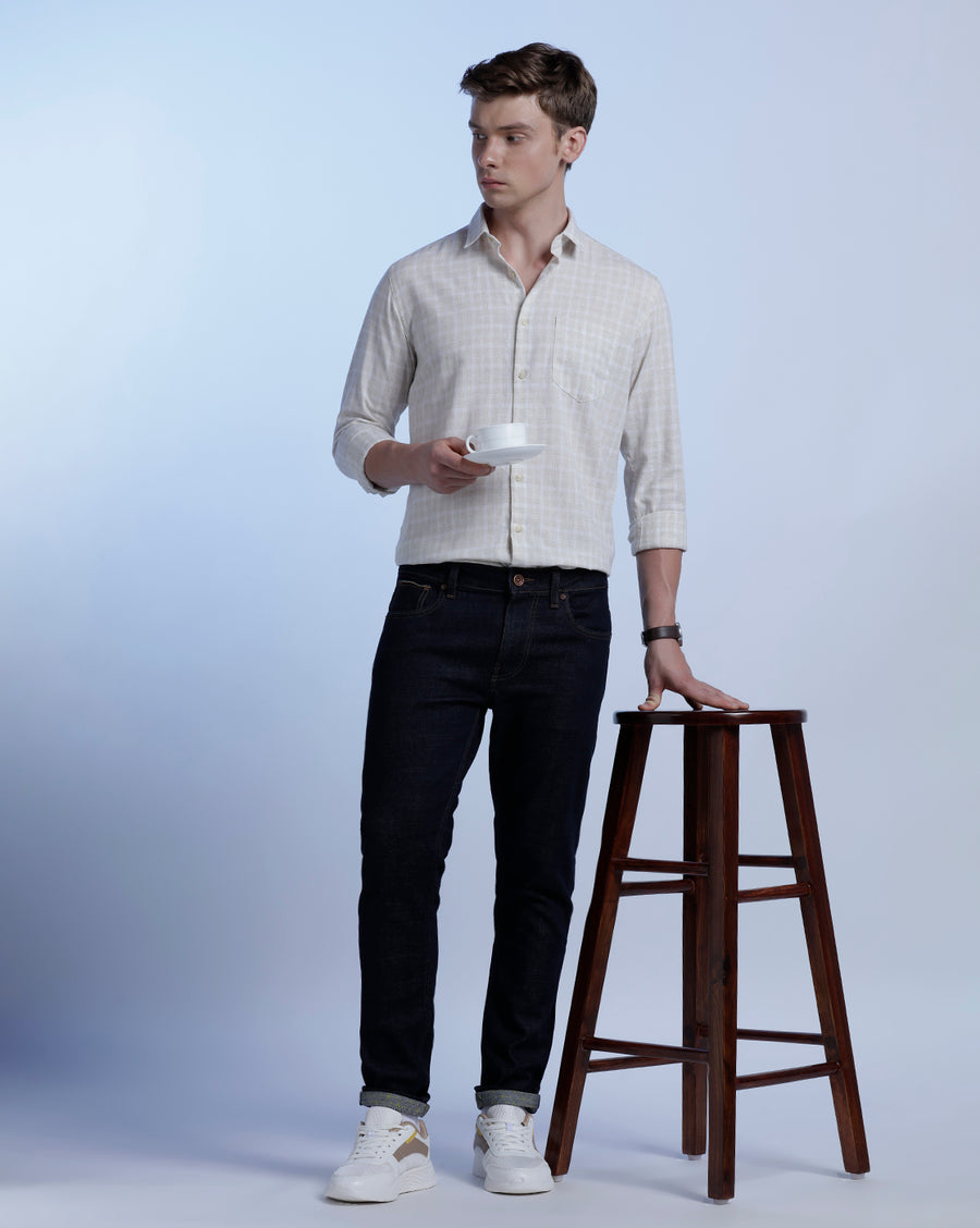 White/Mustard Checks Regular Fit Shirt