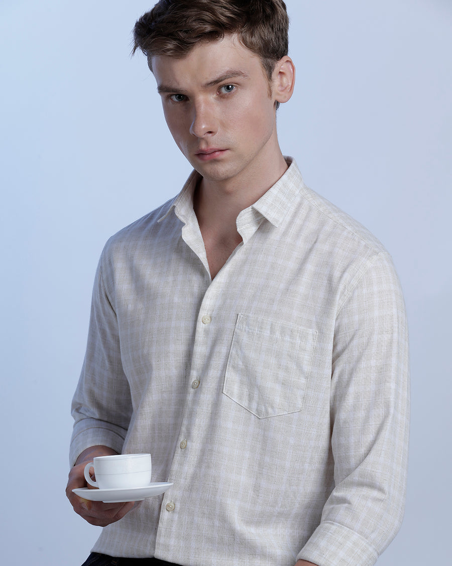 White/Mustard Checks Regular Fit Shirt