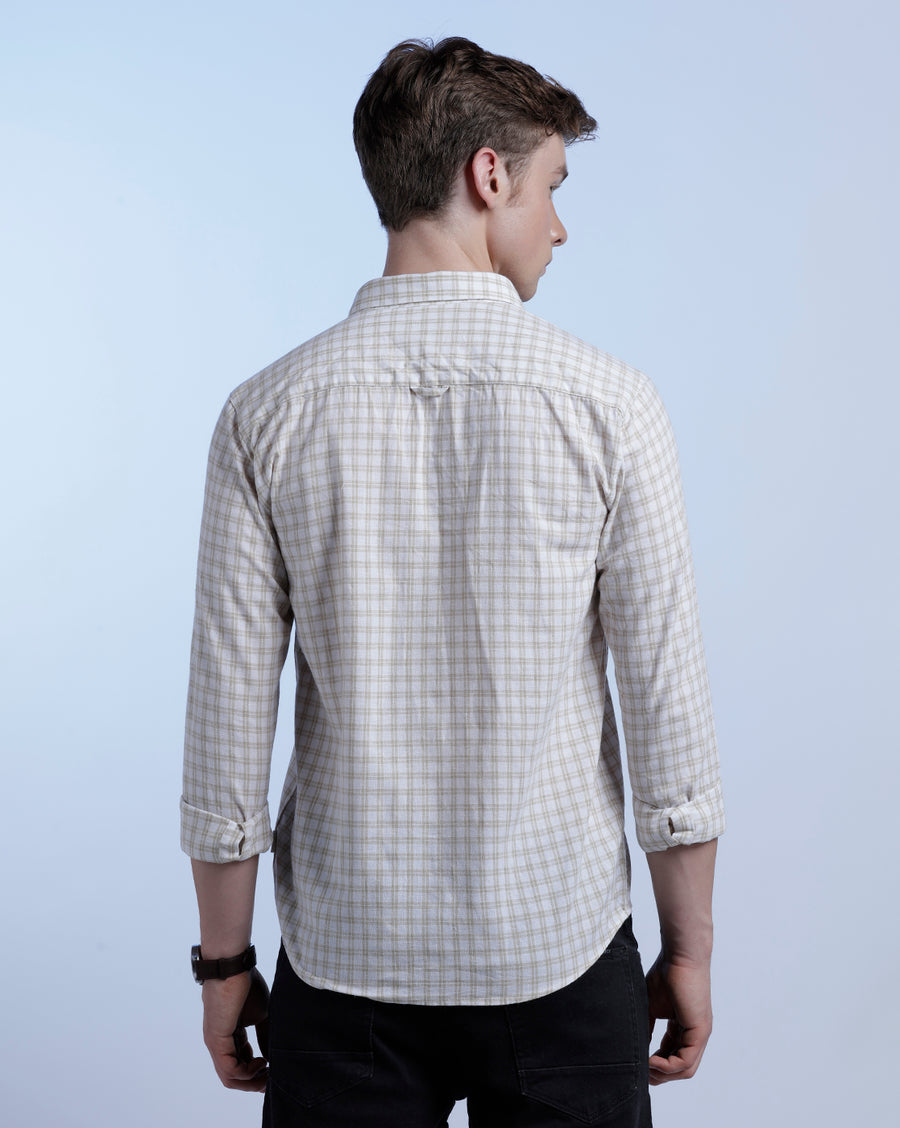 White Mustard Checks Slim Fit Shirt