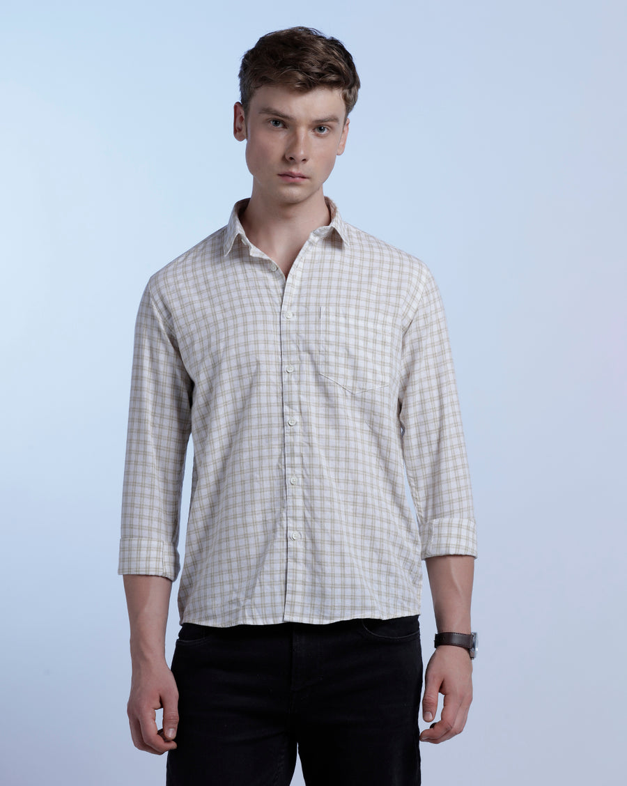 White Mustard Checks Slim Fit Shirt