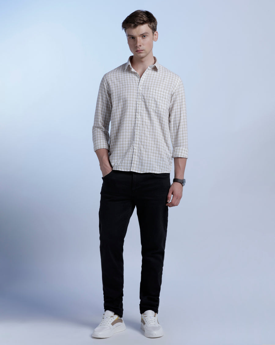 White Mustard Checks Slim Fit Shirt
