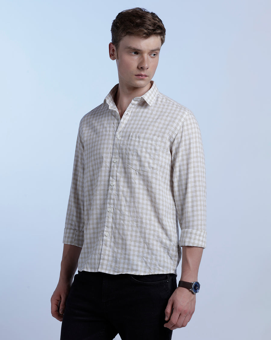 White Mustard Checks Slim Fit Shirt