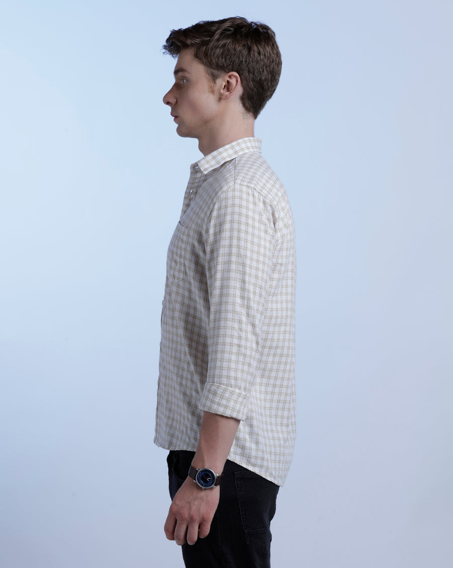 White Mustard Checks Slim Fit Shirt