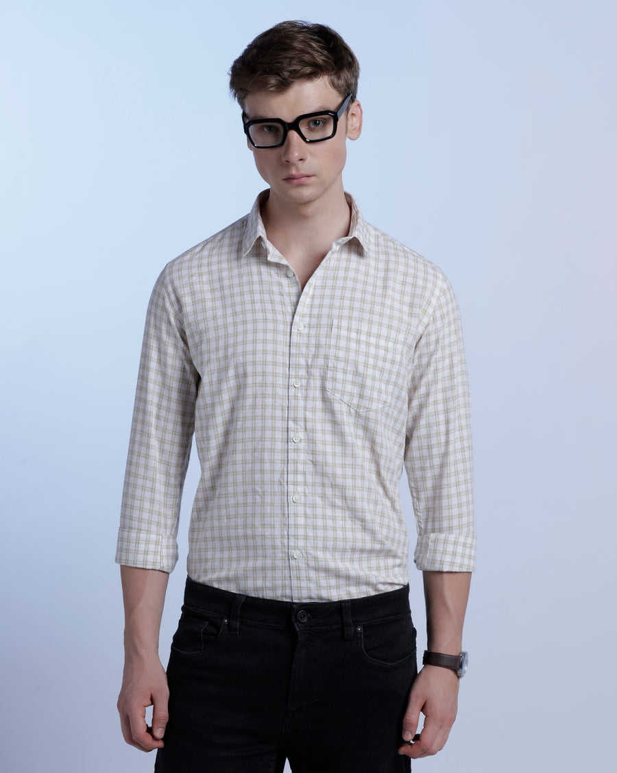 White Mustard Checks Slim Fit Shirt