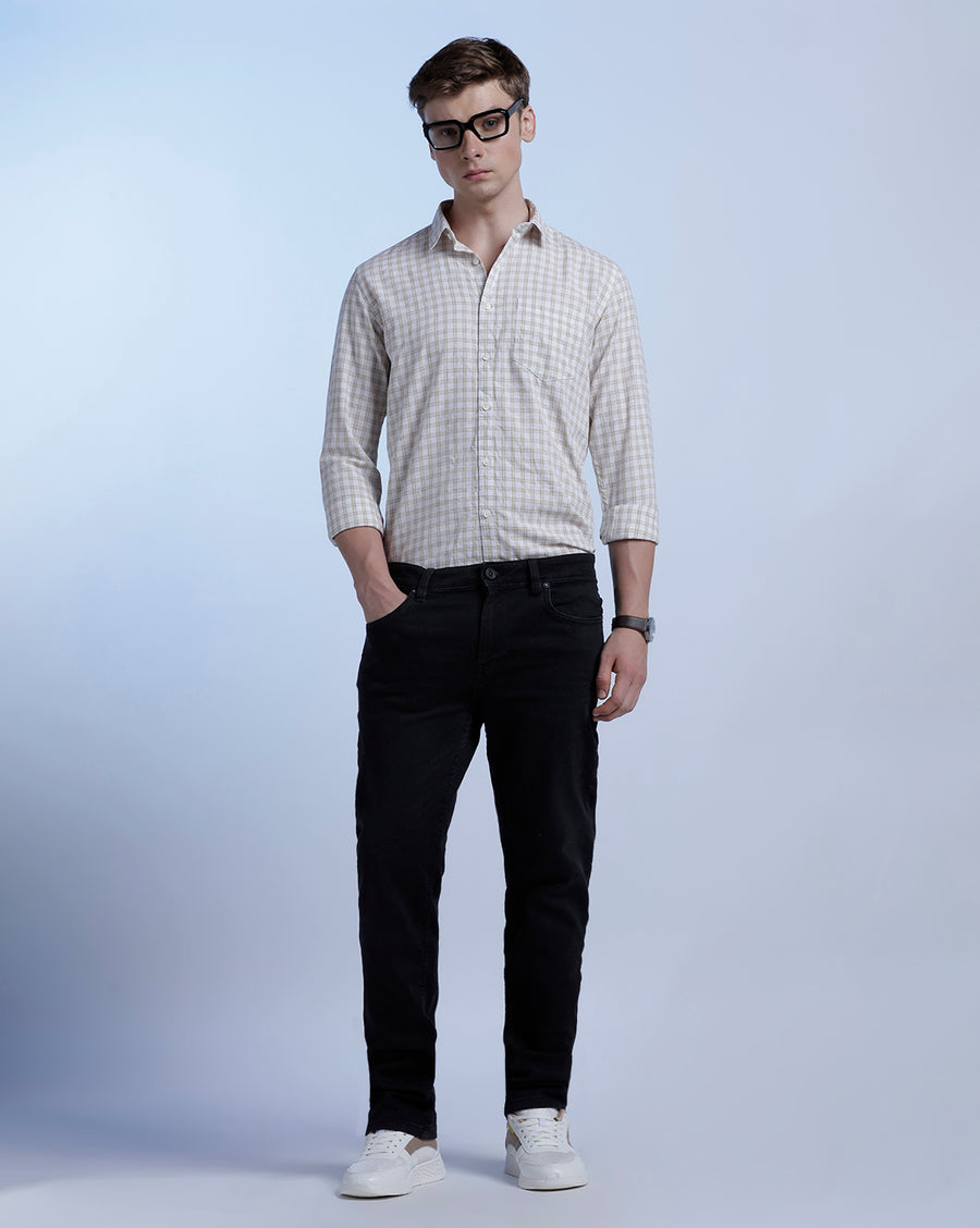 White Mustard Checks Slim Fit Shirt
