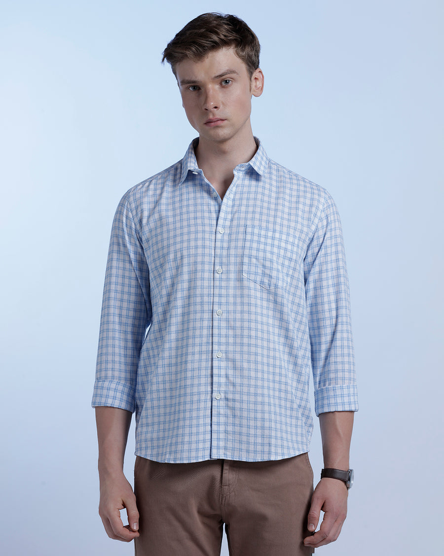 White Blue Checks Regular Fit Shirt
