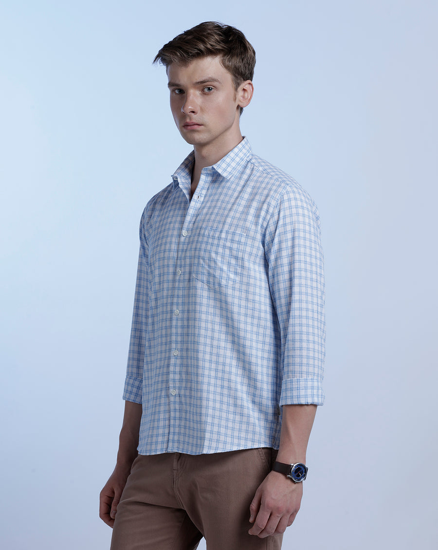 White Blue Checks Regular Fit Shirt