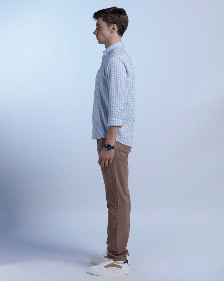 White Blue Checks Regular Fit Shirt