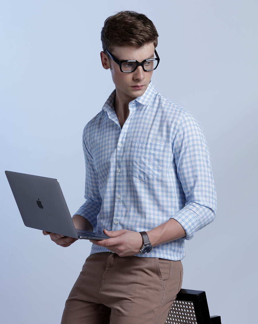 White Blue Checks Regular Fit Shirt