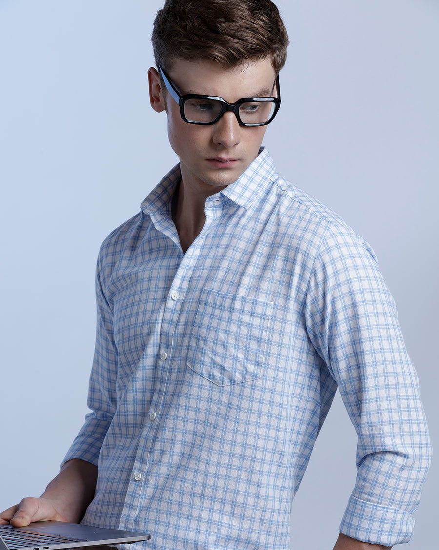 White Blue Checks Regular Fit Shirt