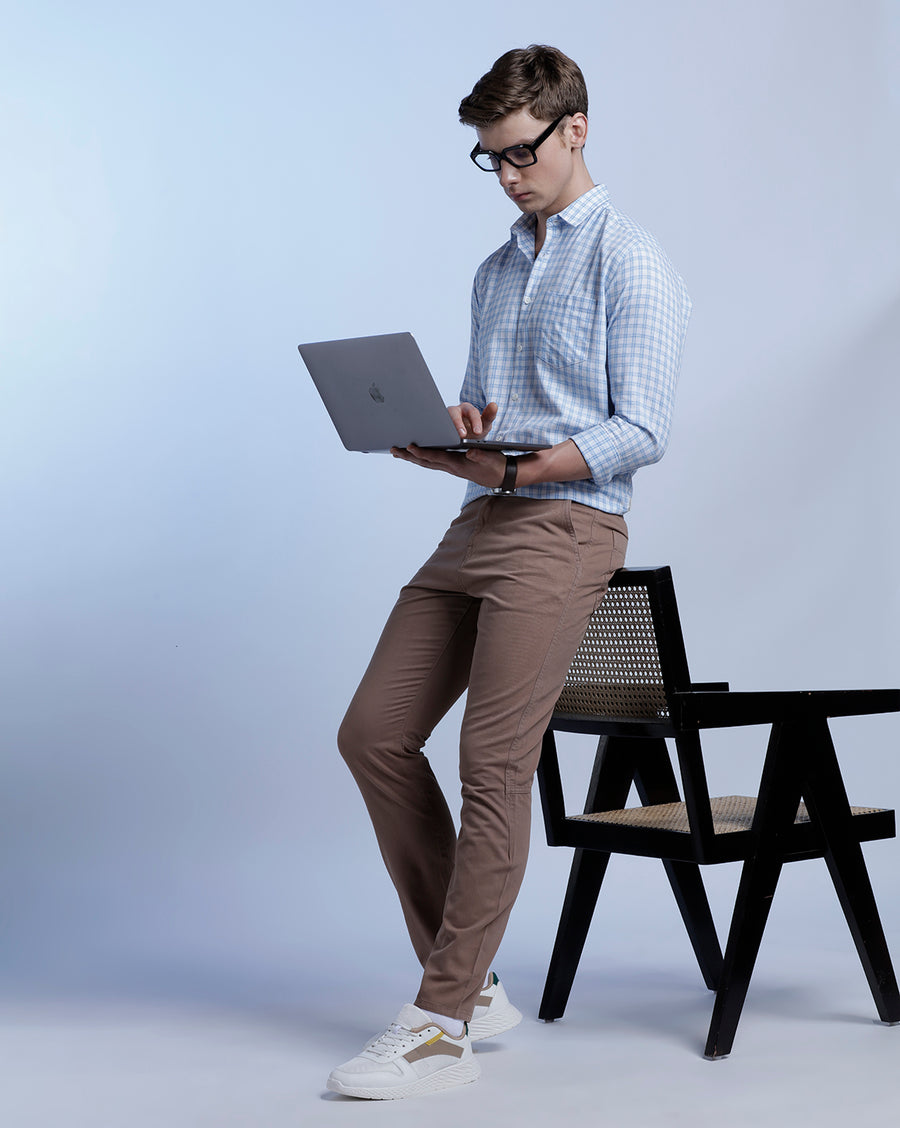 White Blue Checks Regular Fit Shirt