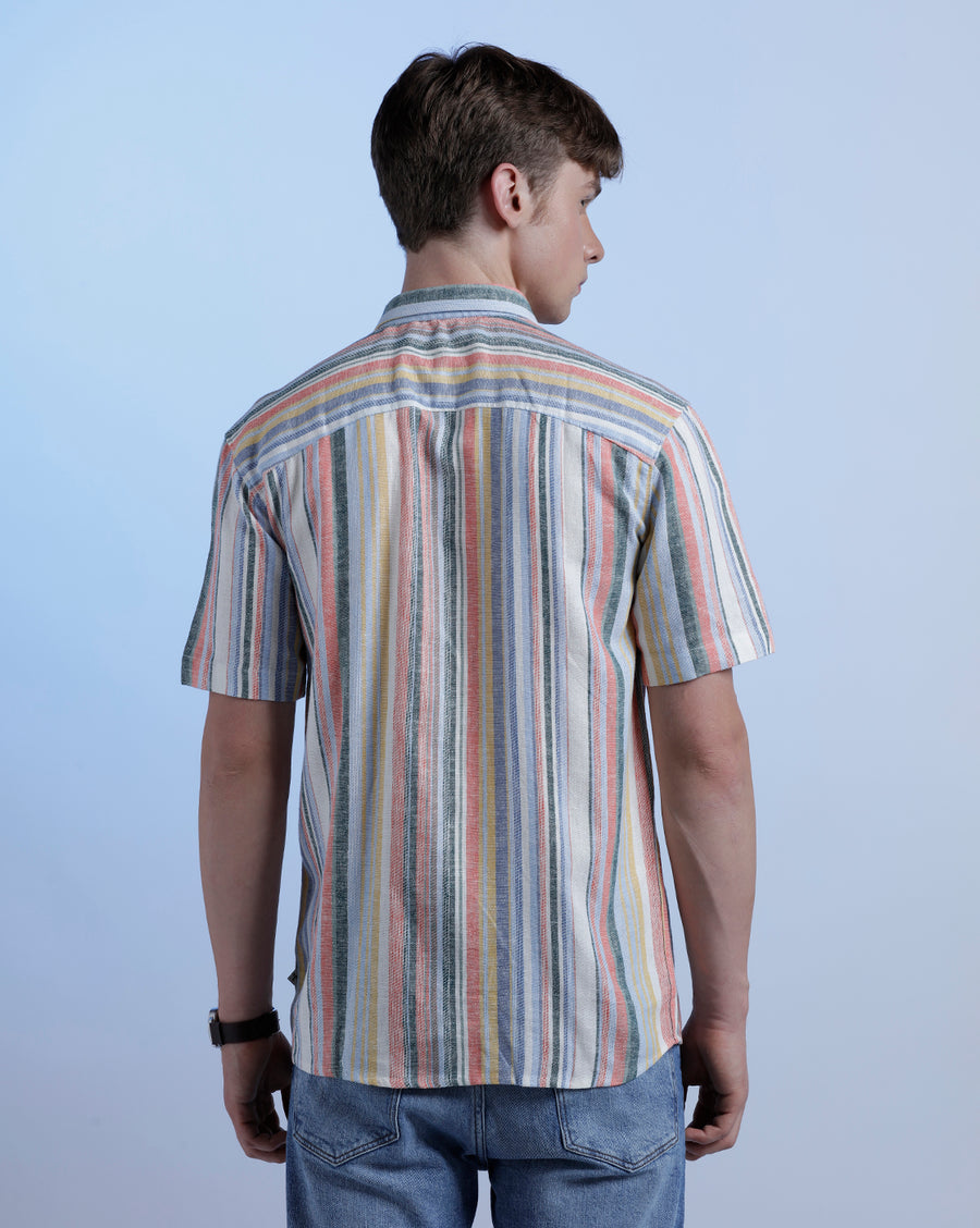 Coral Multi Stripes Boxy Fit Shirt