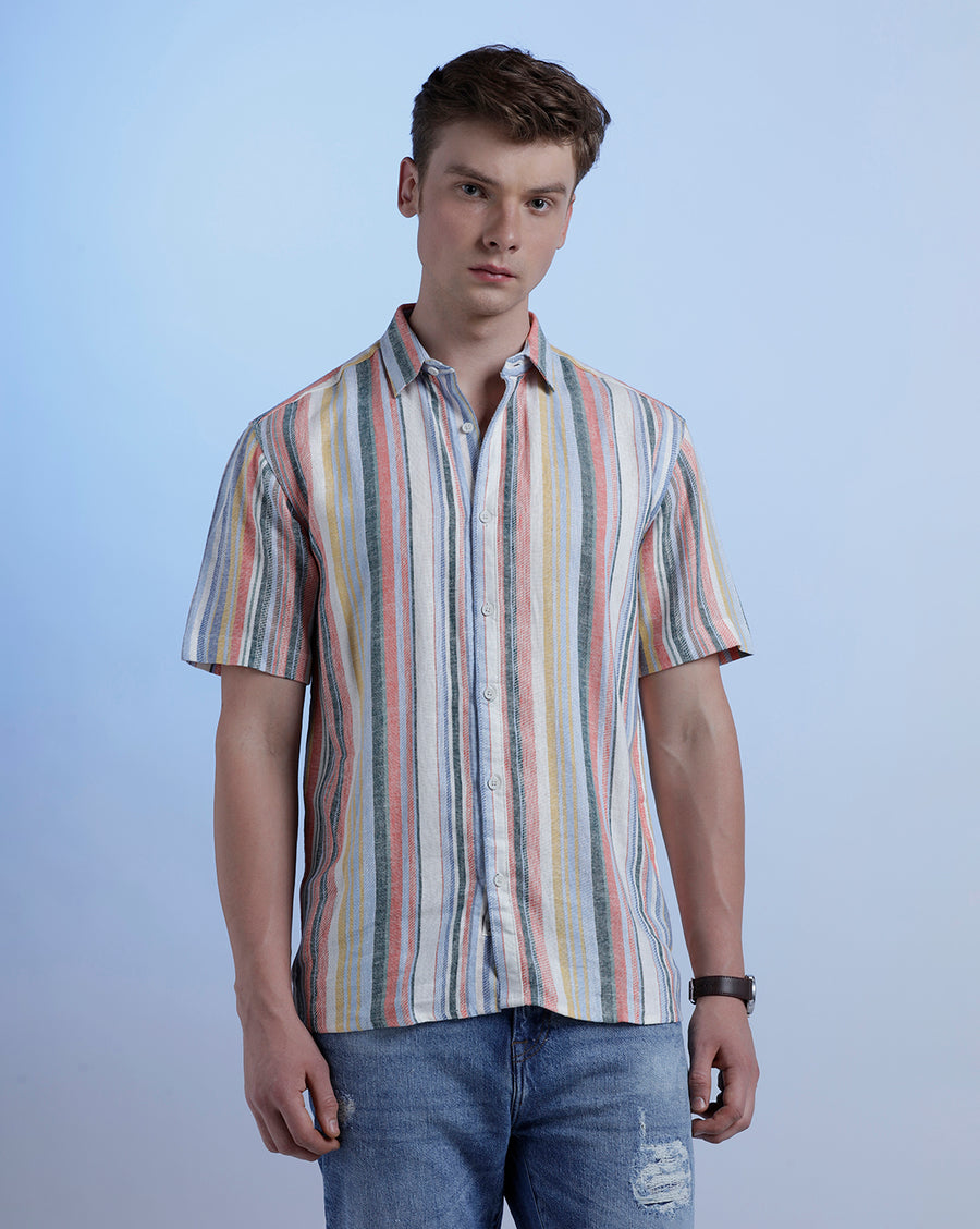 Coral Multi Stripes Boxy Fit Shirt