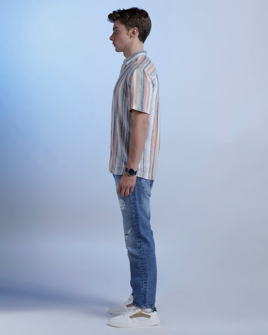 Coral Multi Stripes Boxy Fit Shirt