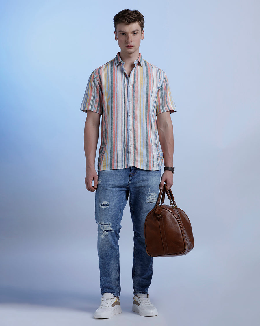 Coral Multi Stripes Boxy Fit Shirt