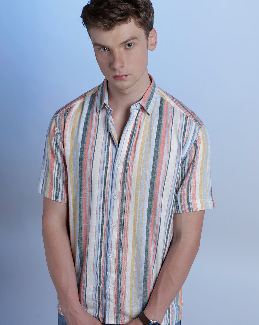 Coral Multi Stripes Boxy Fit Shirt