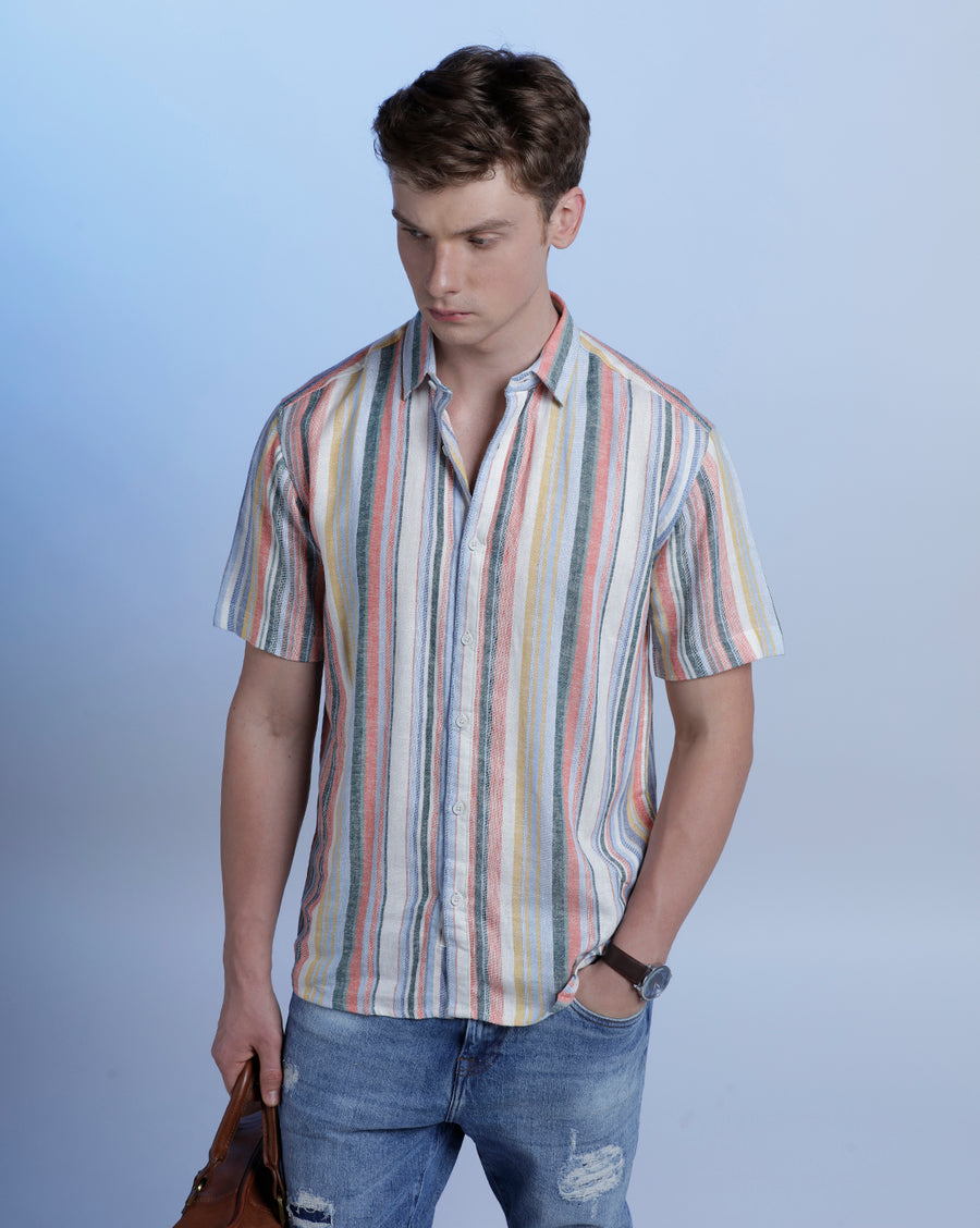 Coral Multi Stripes Boxy Fit Shirt