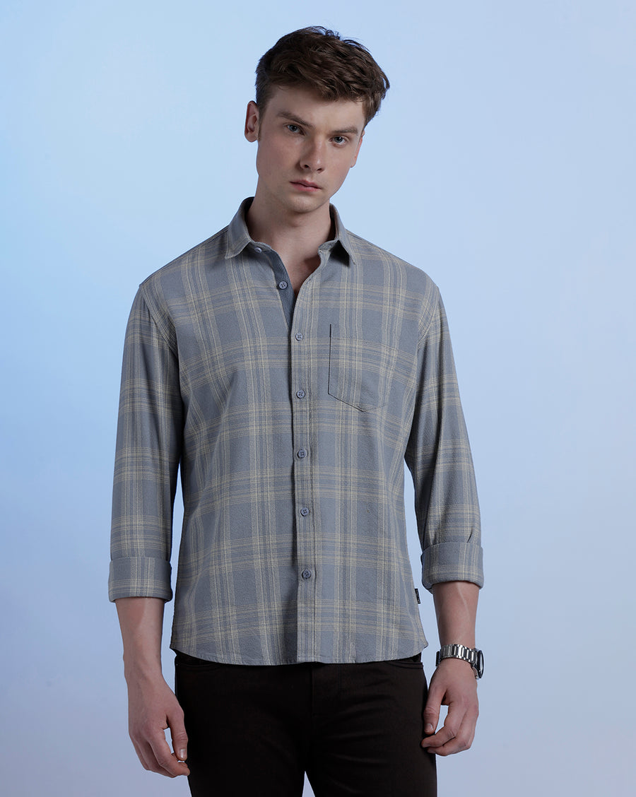 Grey Monument Checks Regular Fit Shirt