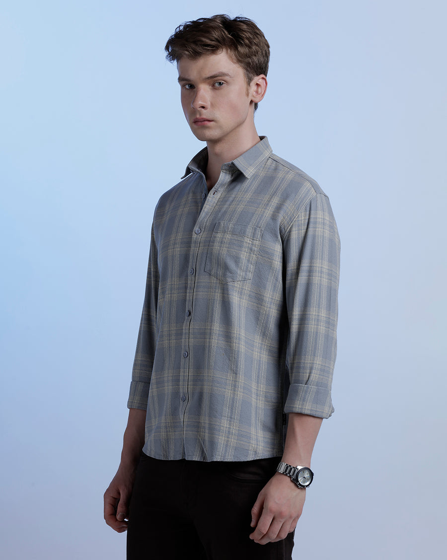 Grey Monument Checks Regular Fit Shirt