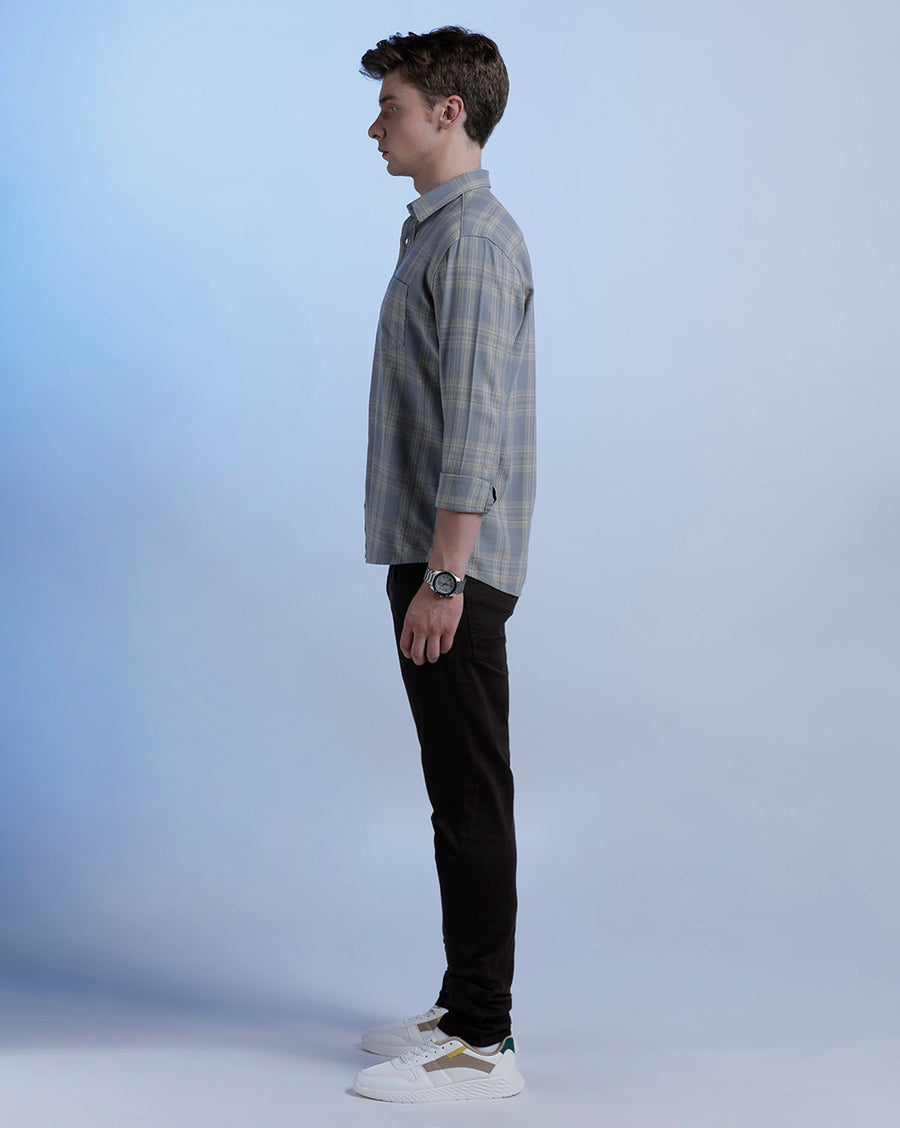Grey Monument Checks Regular Fit Shirt