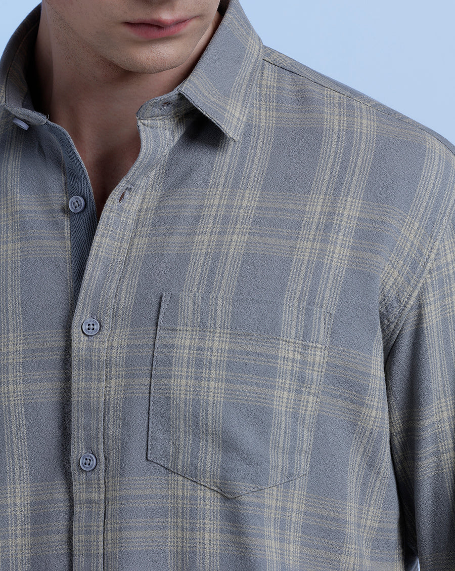 Grey Monument Checks Regular Fit Shirt