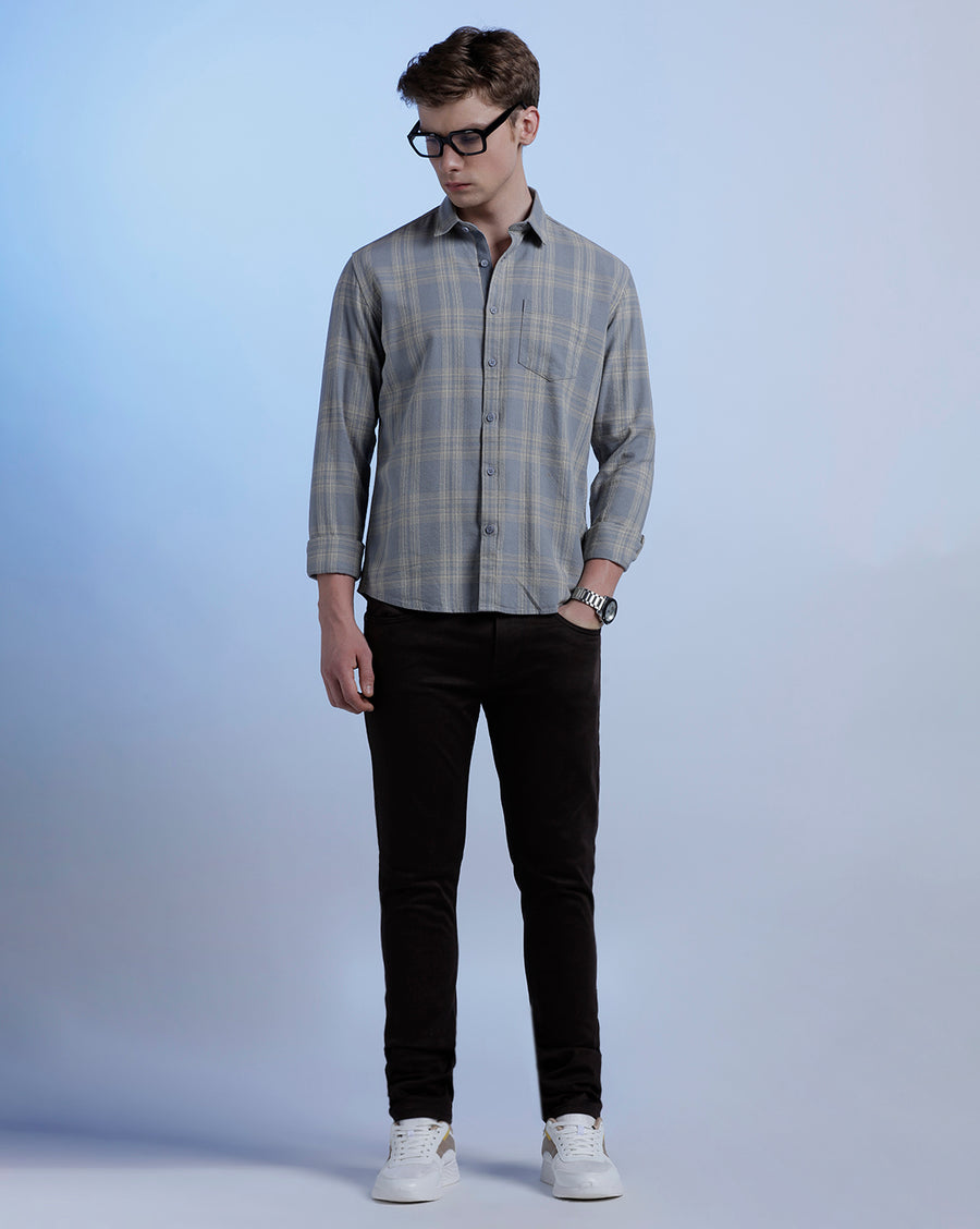 Grey Monument Checks Regular Fit Shirt