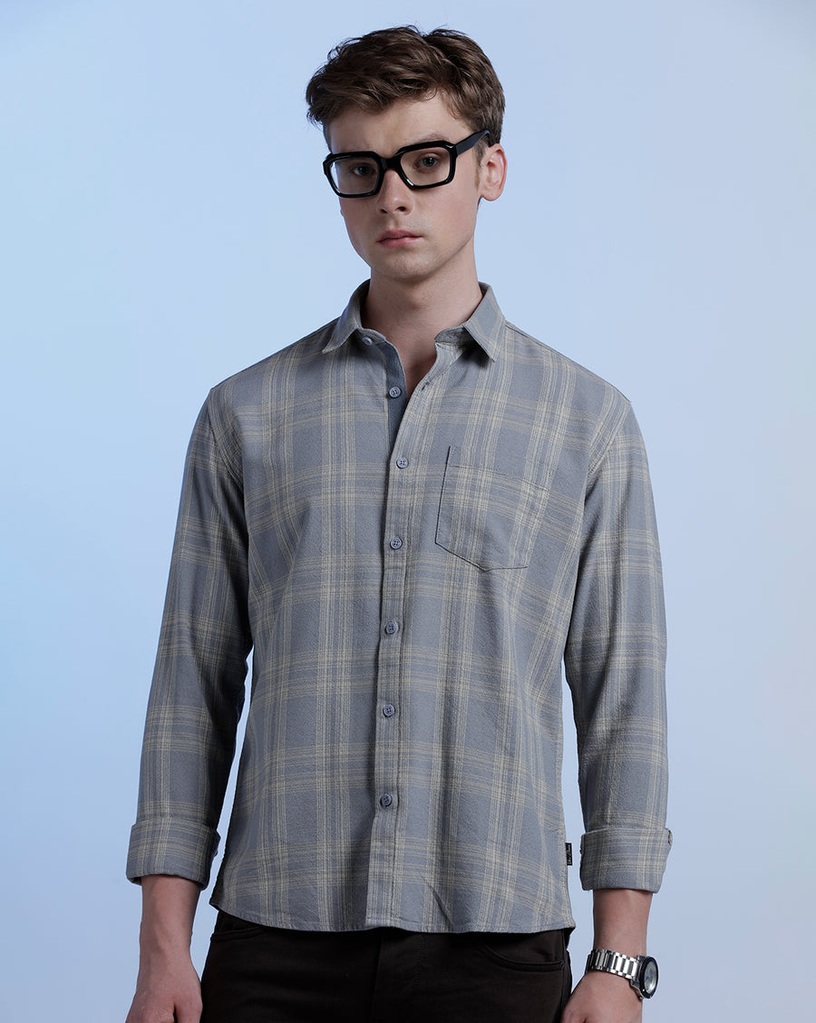 Grey Monument Checks Regular Fit Shirt