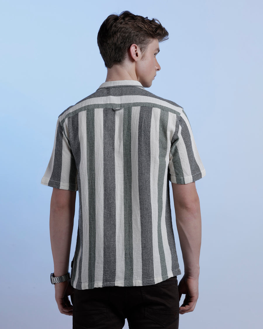 Off White/Green & Black  Boxy Fit Shirt