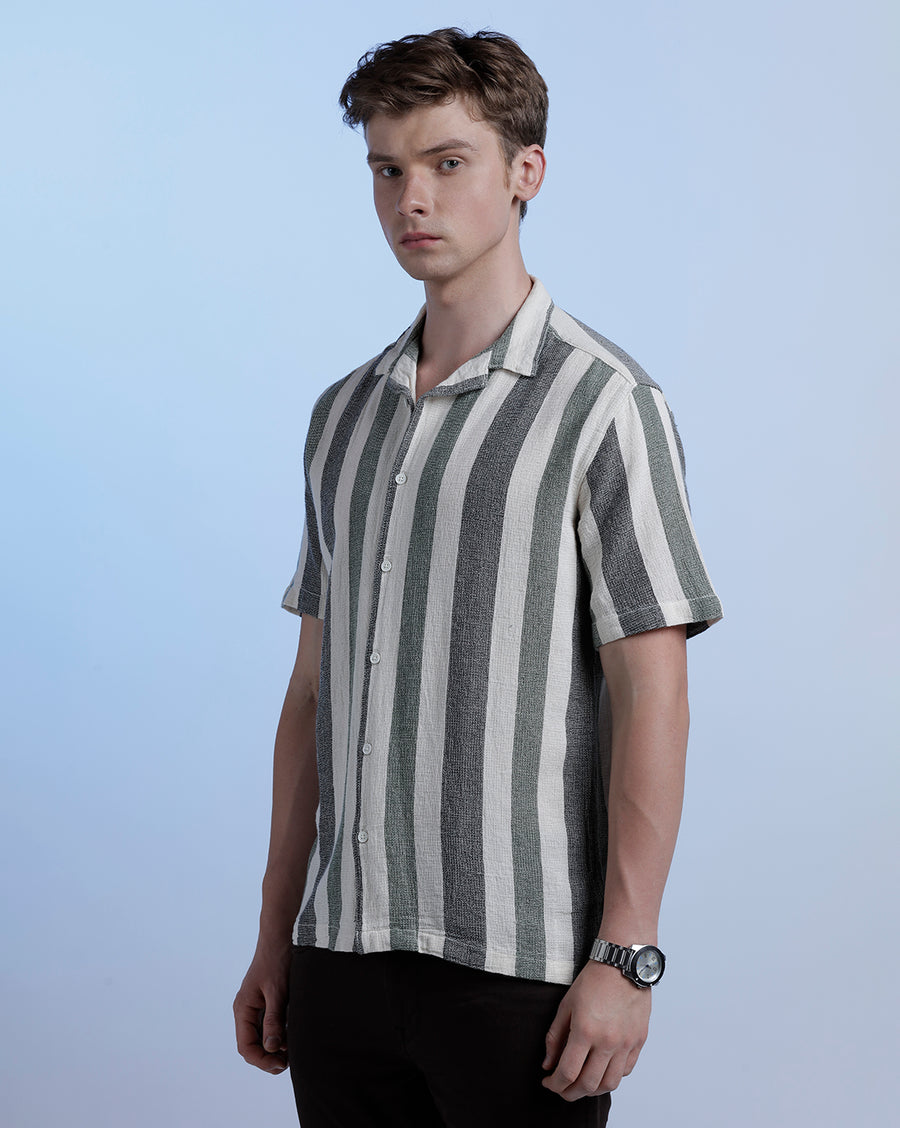 Off White/Green & Black  Boxy Fit Shirt
