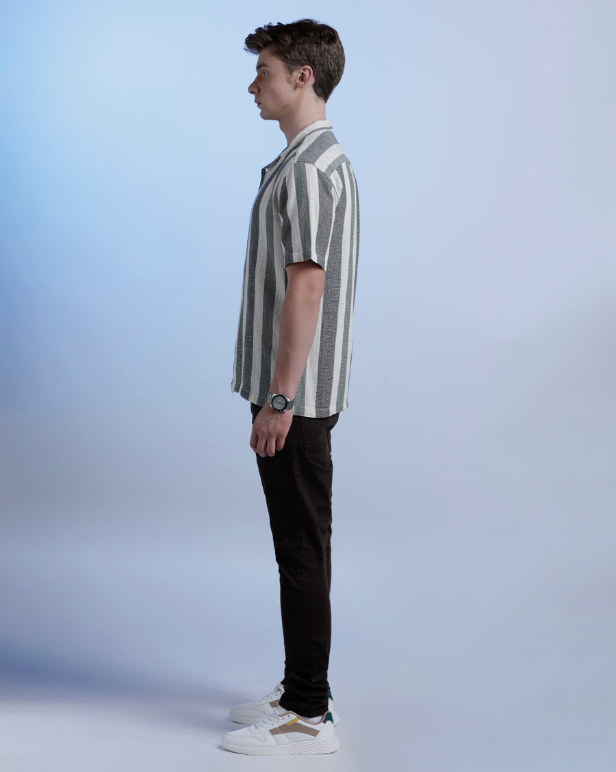 Off White/Green & Black  Boxy Fit Shirt