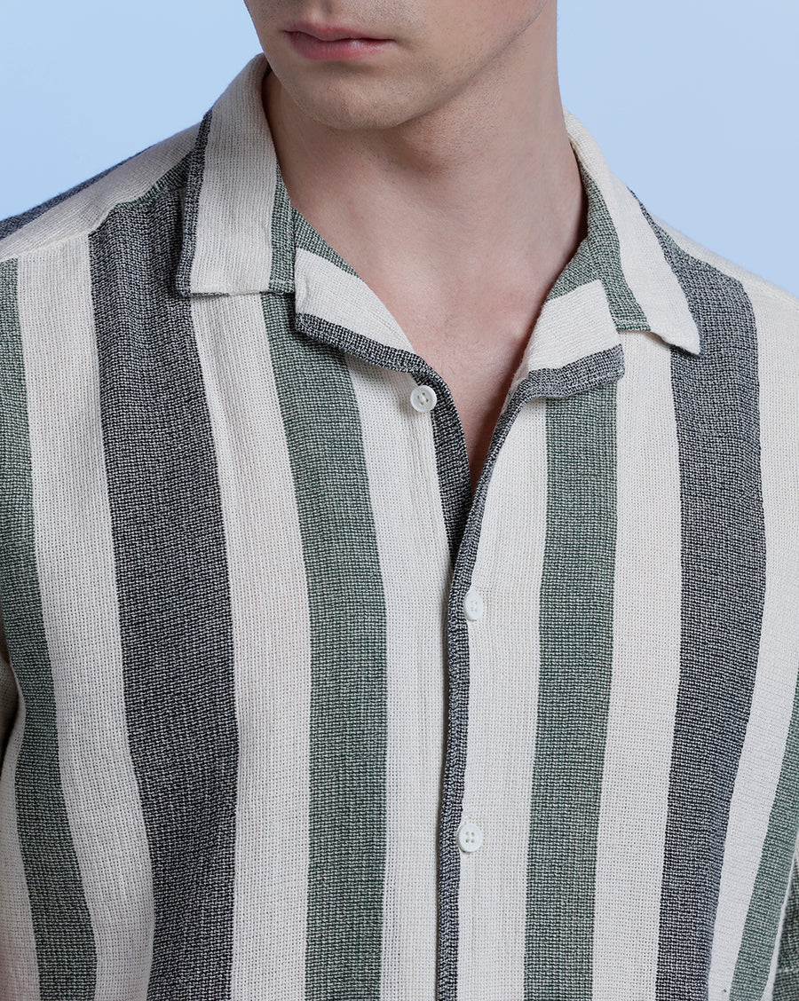 Off White/Green & Black  Boxy Fit Shirt