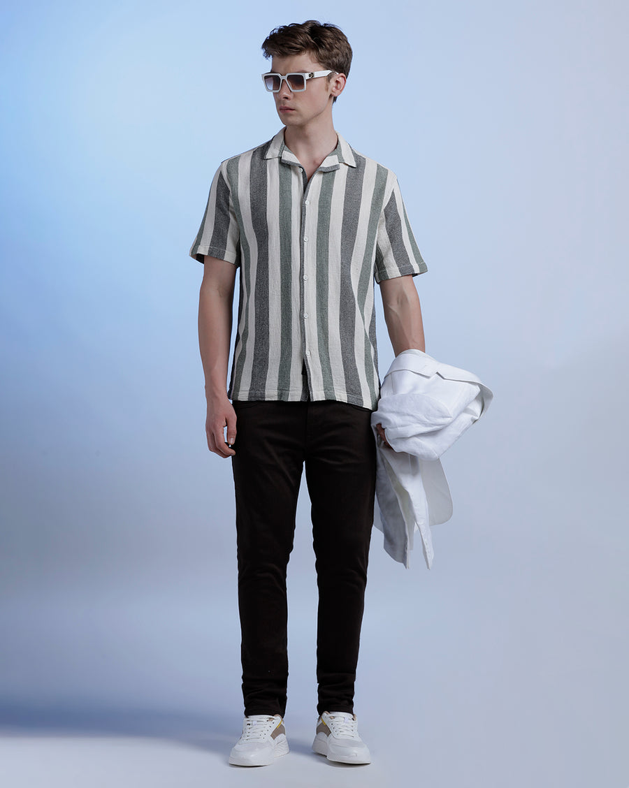 Off White/Green & Black  Boxy Fit Shirt