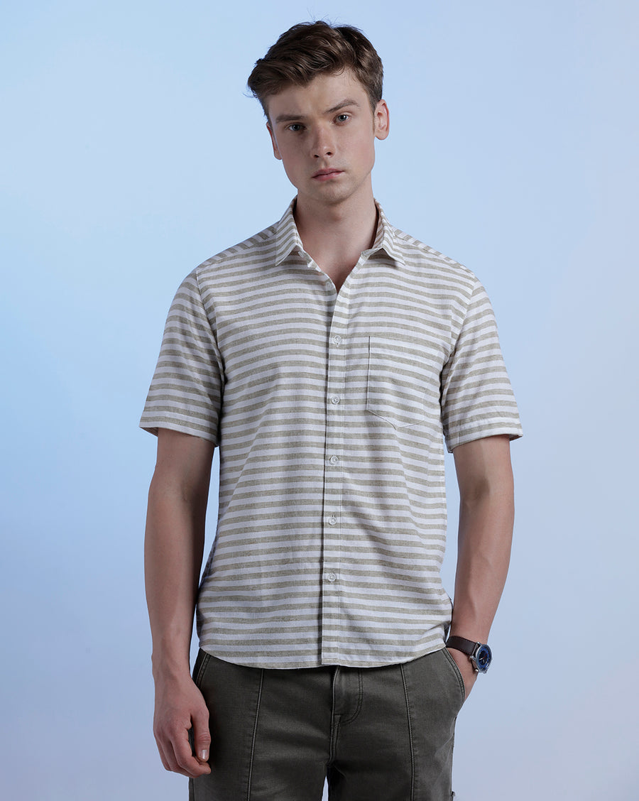 White/Mustard Regular Fit Shirt