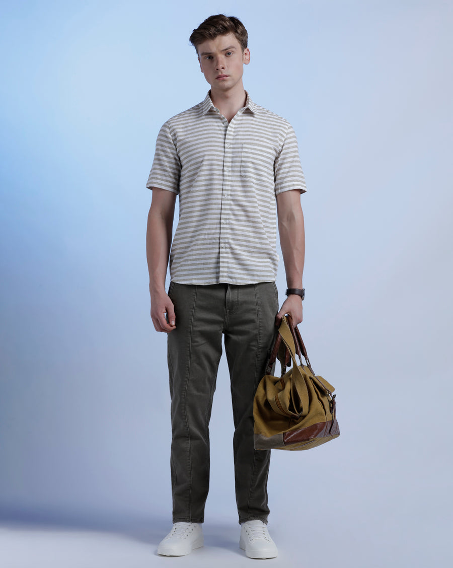 White/Mustard Regular Fit Shirt