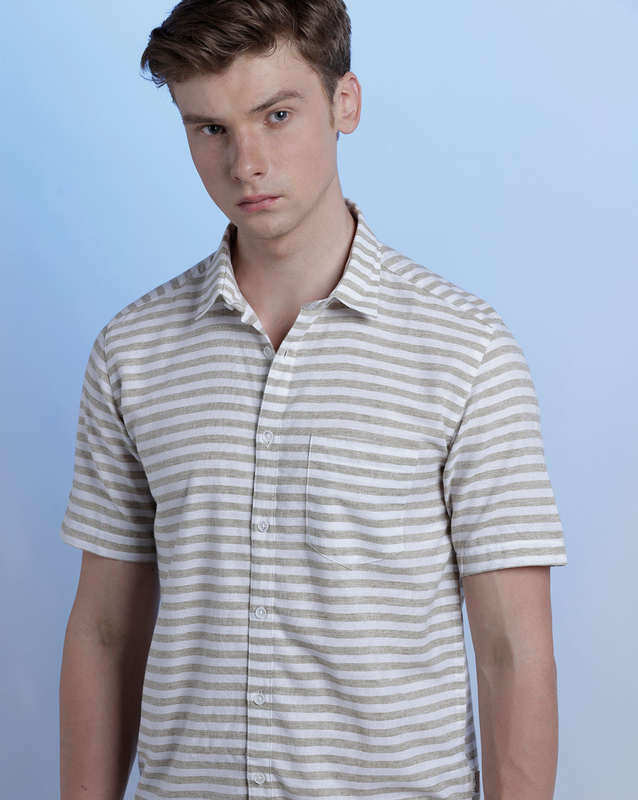 White/Mustard Regular Fit Shirt