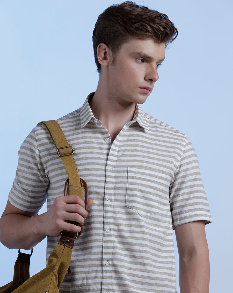 White/Mustard Regular Fit Shirt