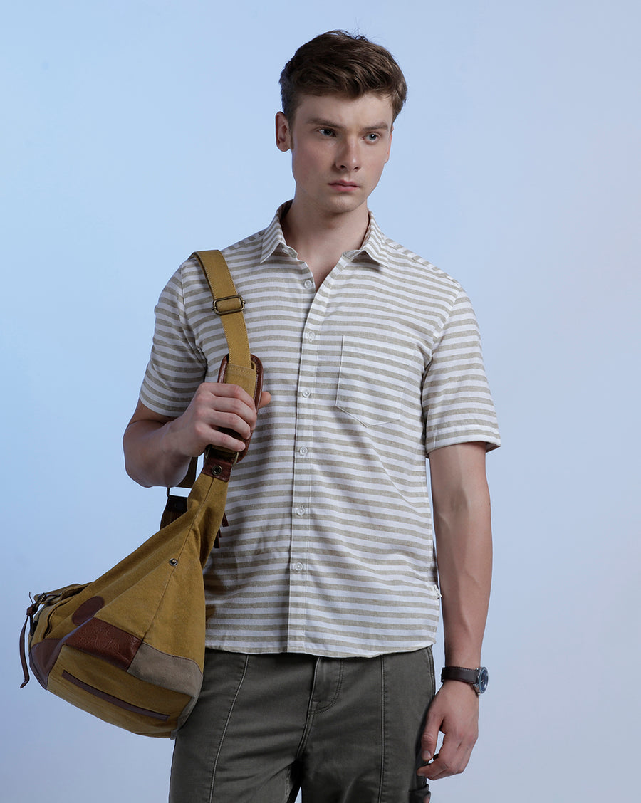 White/Mustard Regular Fit Shirt