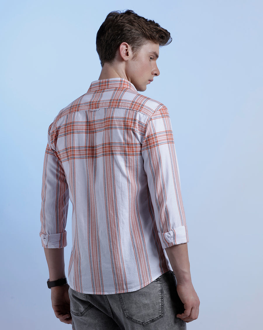 White Orange Checks Slim Fit Shirt