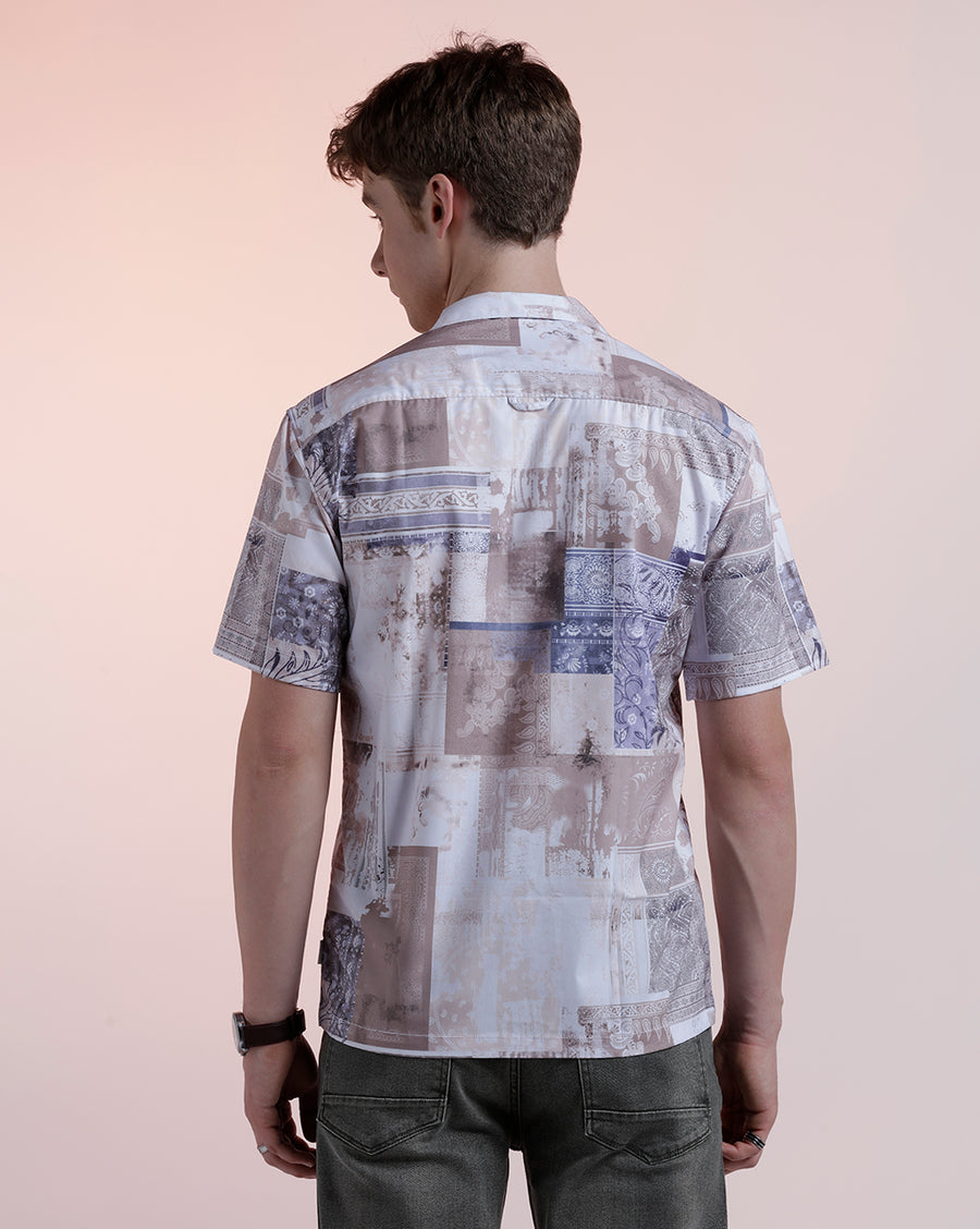 Beige Paisley Aop Boxy Fit Shirt