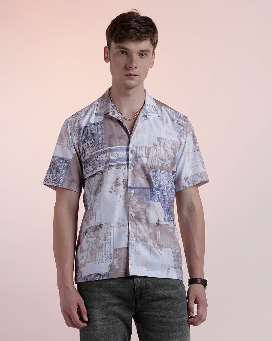Beige Paisley Aop Boxy Fit Shirt