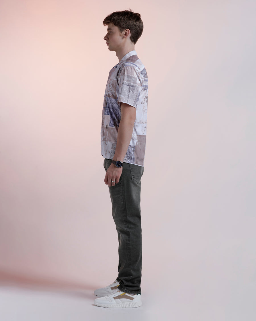 Beige Paisley Aop Boxy Fit Shirt