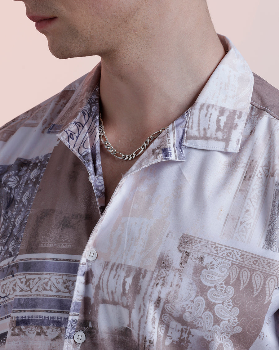 Beige Paisley Aop Boxy Fit Shirt