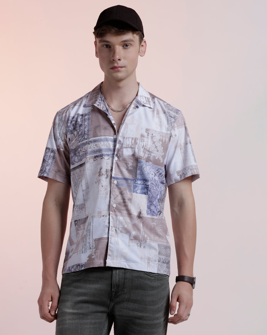 Beige Paisley Aop Boxy Fit Shirt