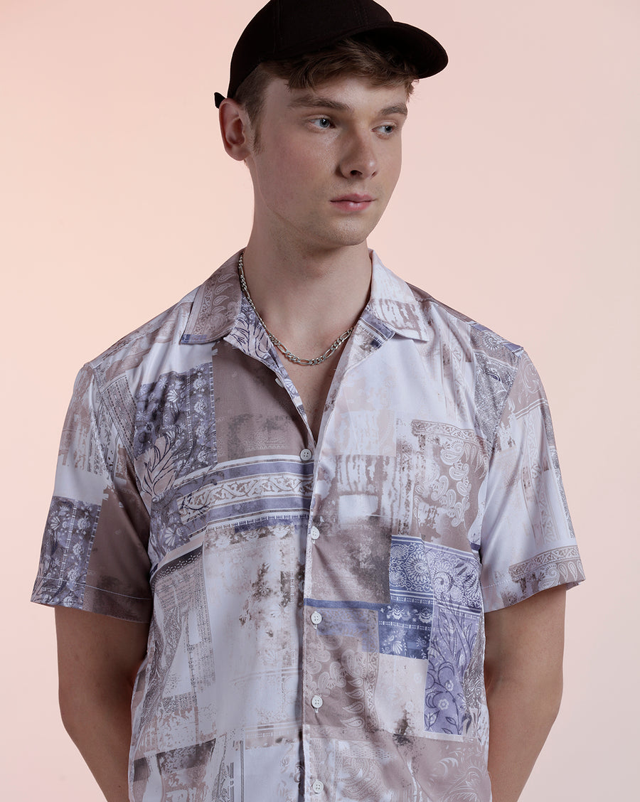 Beige Paisley Aop Boxy Fit Shirt