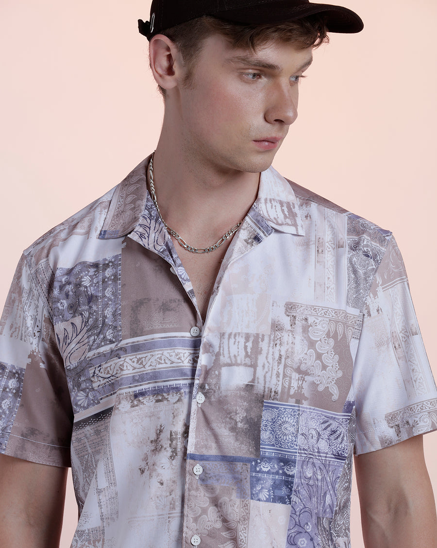 Beige Paisley Aop Boxy Fit Shirt