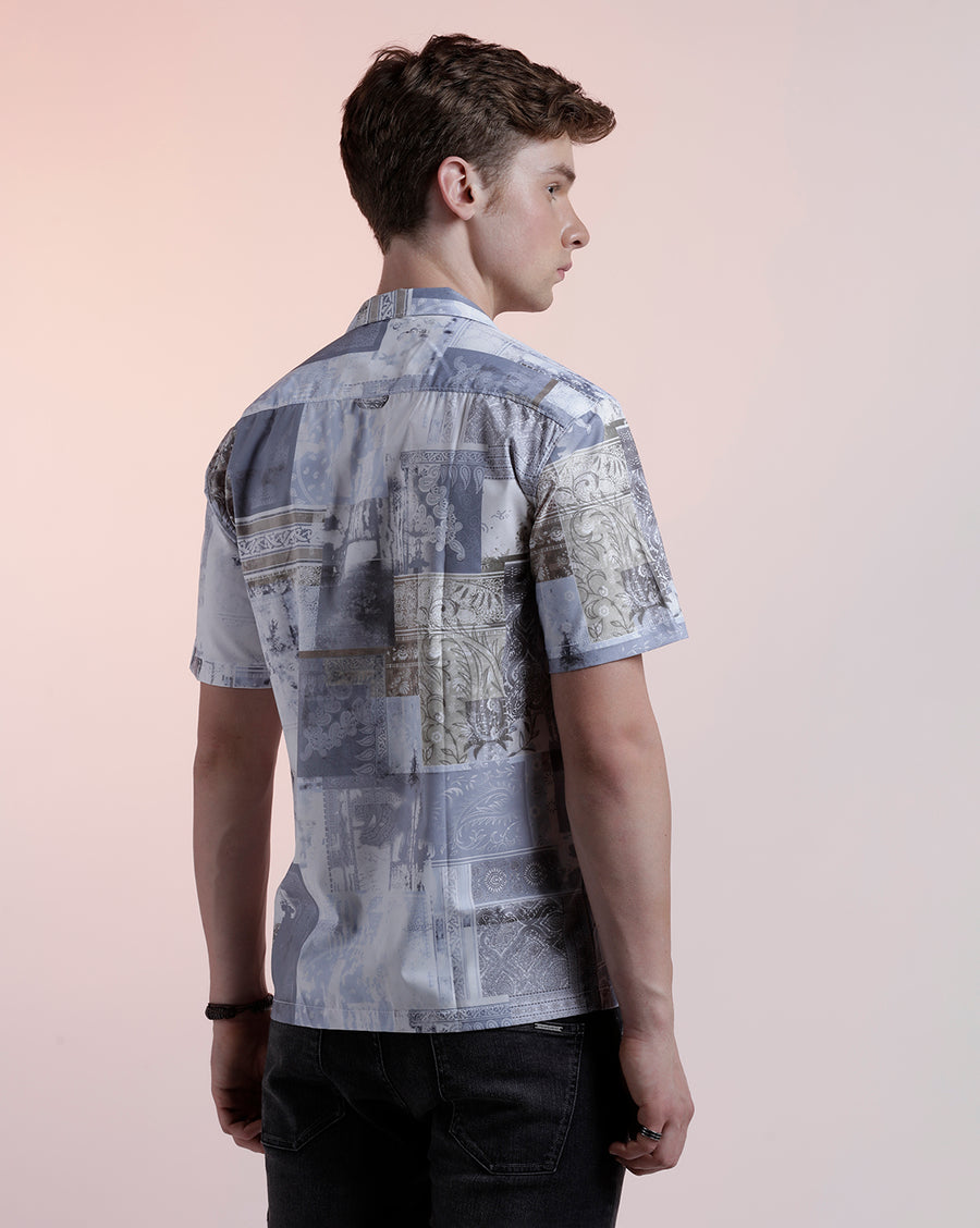 Blue Poly Half Sleeve Casual Shirt