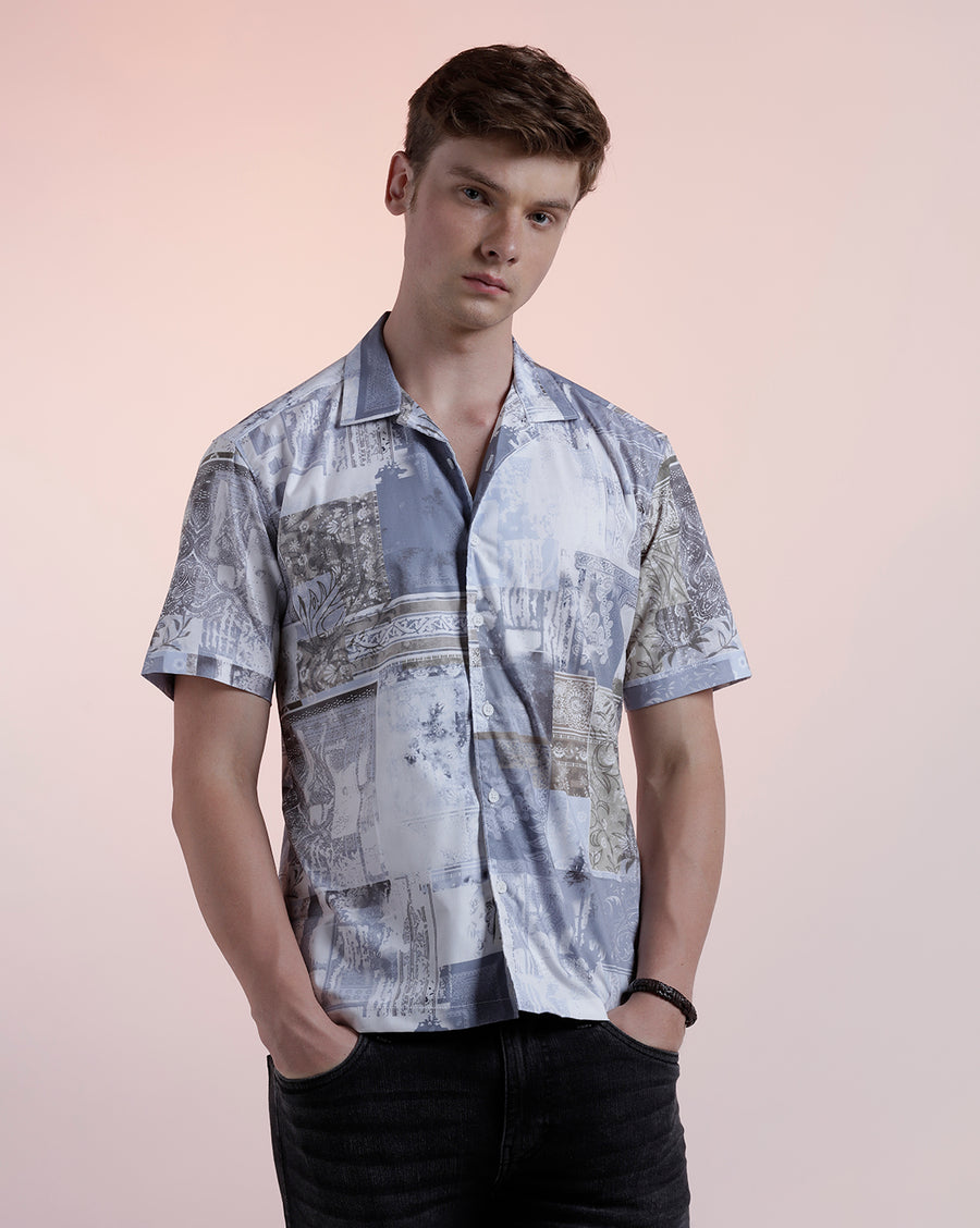 Blue Poly Half Sleeve Casual Shirt