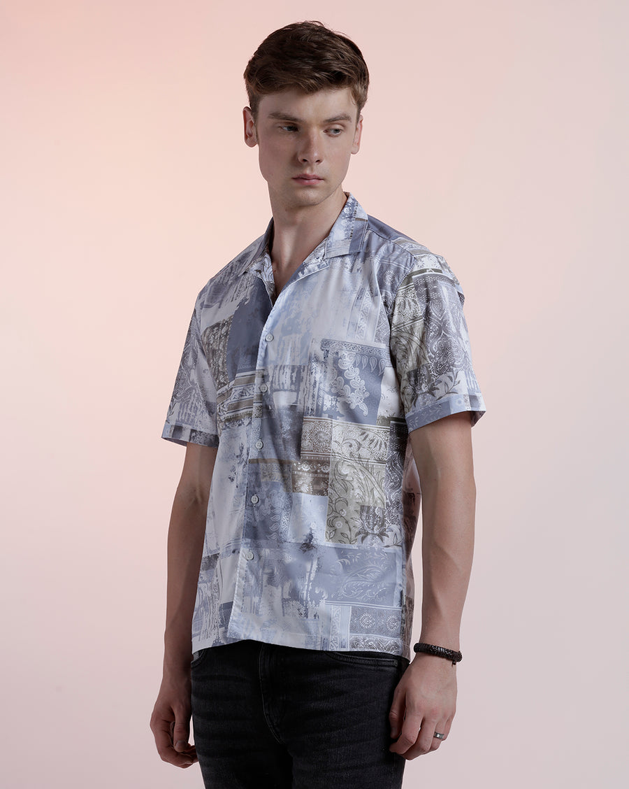 Blue Poly Half Sleeve Casual Shirt